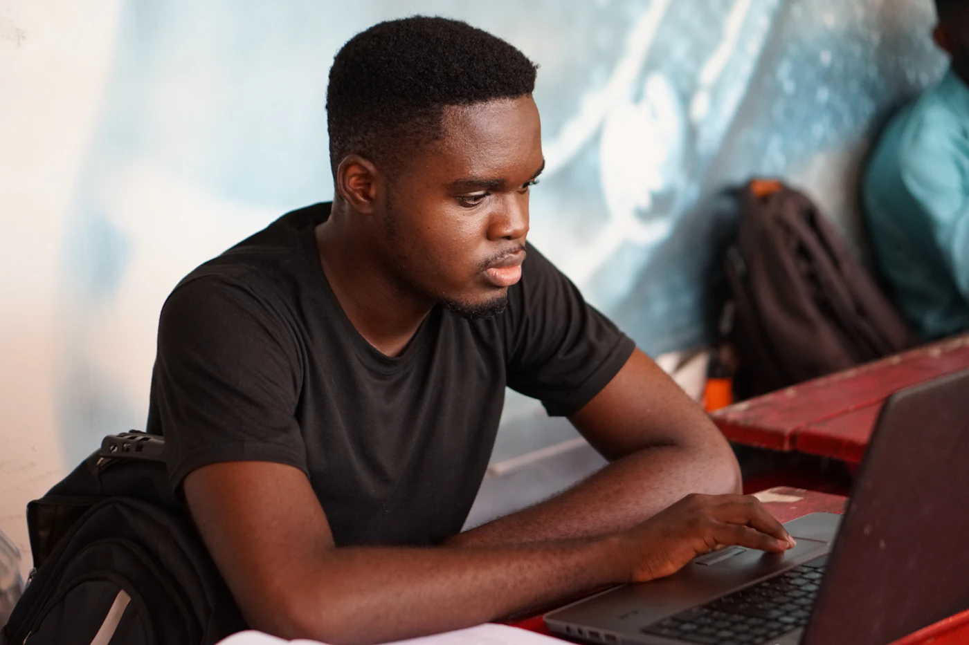 Student using a laptop